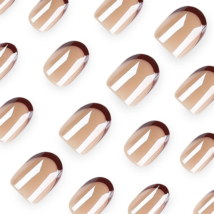 Brown Chrome French Tip Press On Nails factory